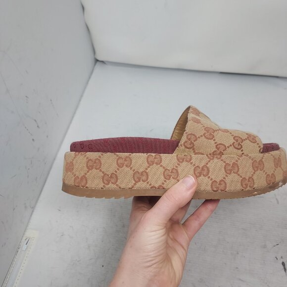 Gucci WOMENS Angelina GG Supreme Platform Brown Slide Sandal - Picture 4 of 12